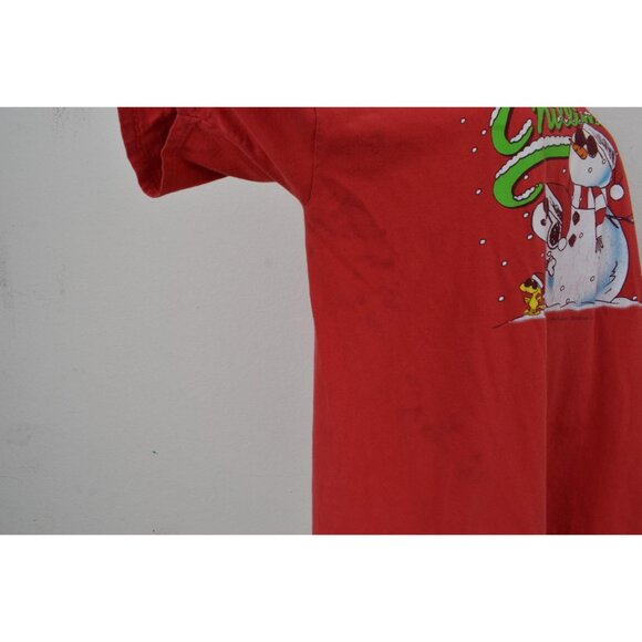 Vintage Worrrn 90s Cotton Christmas Snoopy and Snowman Shirt size XL - Picture 7 of 10
